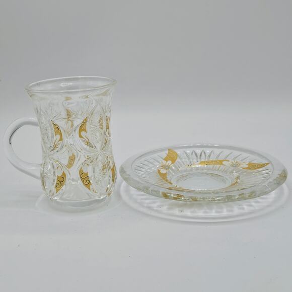 Alpine Cuisine Crystal Glass Turkish Coffee Cup & Saucer Gold Zafer - Picture 3 of 5